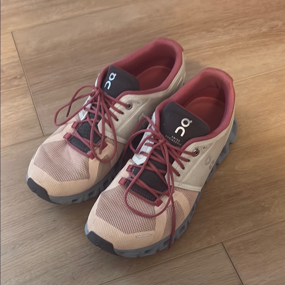 On Running Blush and Charcoal Sneakers
